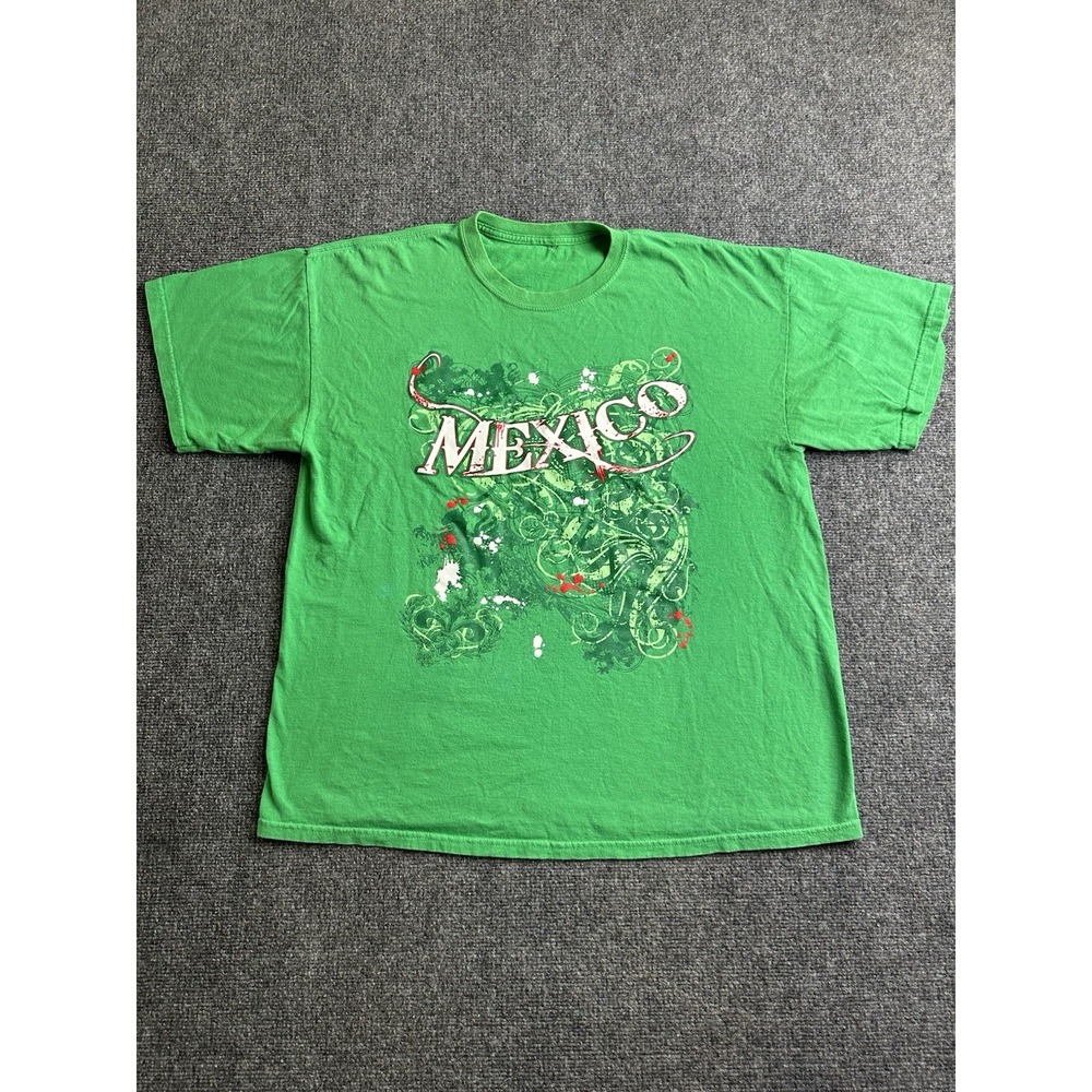 Mens Mexico Green Graphic T Shirt Mexican Flag Colors, Size XL